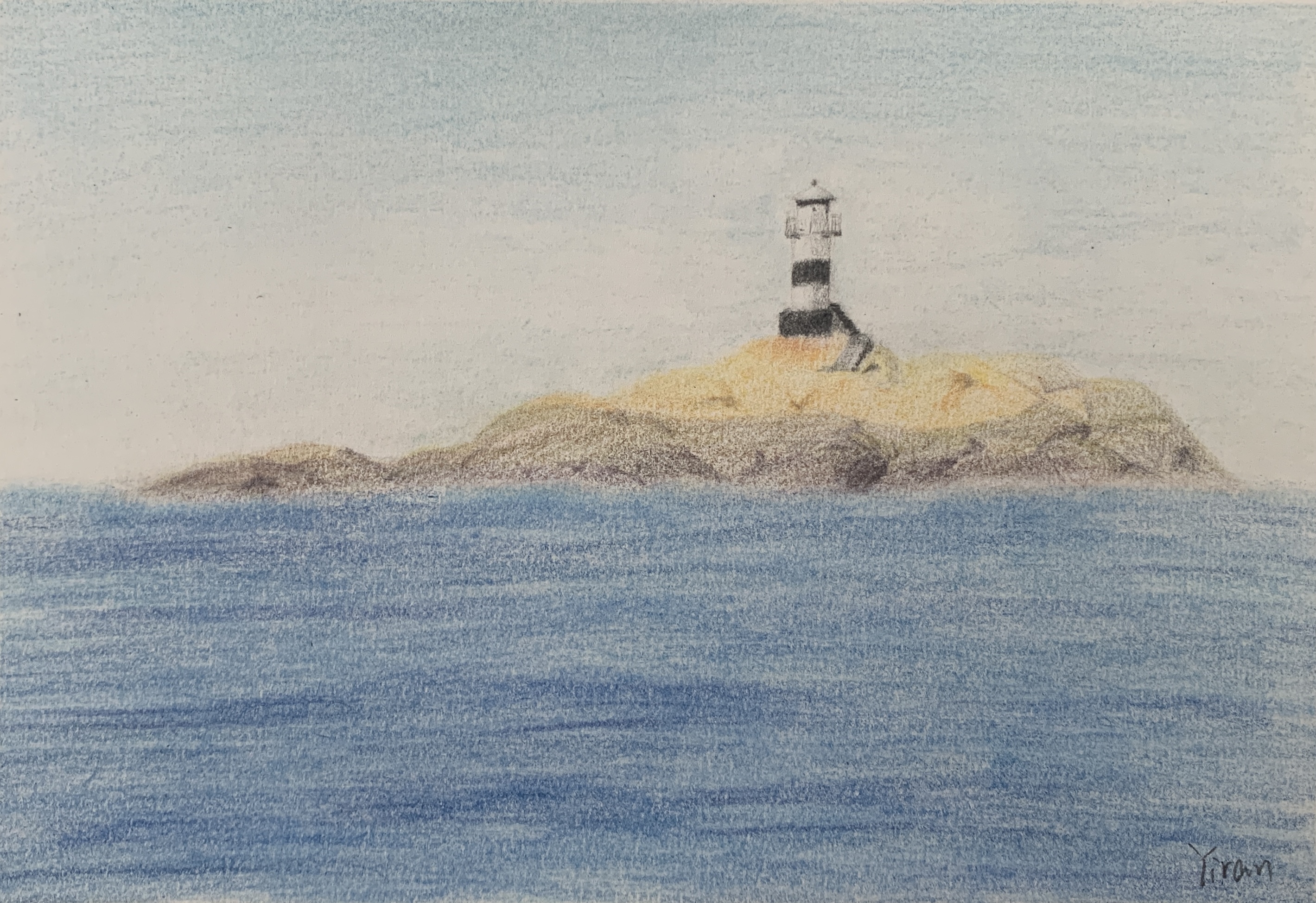 Colored pencil of a light tower on the west coast of Sweden